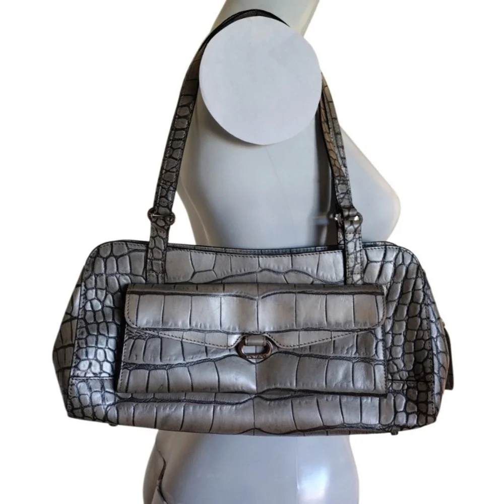 monsac 100% Genuine leather handbag Womans Gray Shoulder Bag Animal‎ Embossed